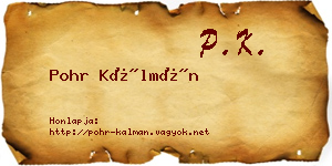 Pohr Kálmán névjegykártya